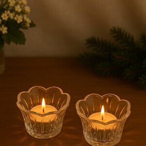 Set of 2 Elegant Clear Glass Votive Candle Holders – Scalloped Edge, Crystal Loo
